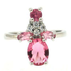 Beautiful Pink Tourmaline White CZ 925 Fashion RIn